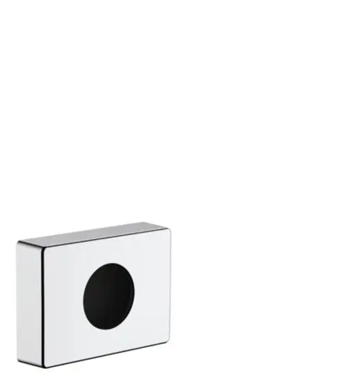 Hygienebeutelspender in Chrom-Optik von Hansgrohe, rechteckige Form mit rundem Auslass, zur Wandmontage geeignet.